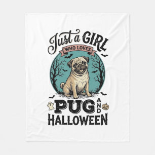 Vintage Pug Halloween Girl Dog Lover Shirt Design_ Fleece Blanket