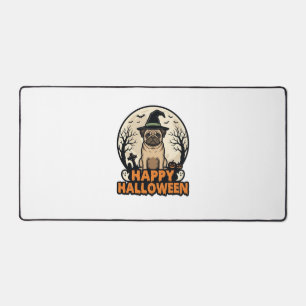 Vintage Pug Happy Halloween Witch Hat Shirt Design Desk Mat