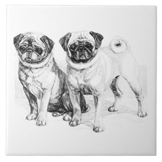 Vintage Pug Illustration Tile