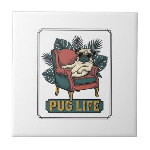 Vintage Pug Life Cool Dog Sunglasses Design_1 Ceramic Tile