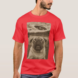 Vintage Pug UFO Encounters Funny UFO and Pug Sie f T-Shirt