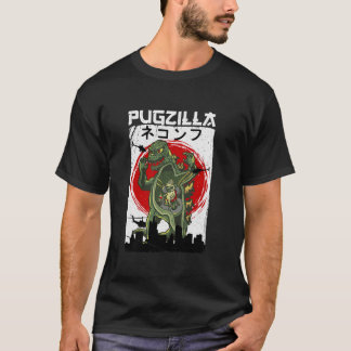 Vintage Pugzilla Japanese Sunset Style Funny Pug D T-Shirt