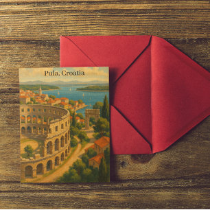 Vintage Pula Croatia Travel City View Postcard