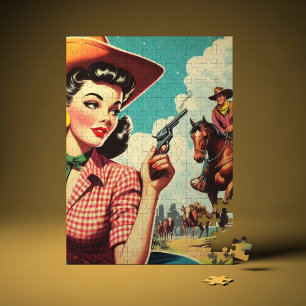 Vintage Pulp Cowgirl Illustration Jigsaw Puzzle