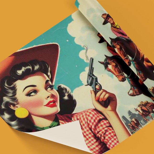Vintage Pulp Cowgirl Illustration Wrapping Paper (Creator Uploaded)