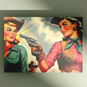 Vintage Pulp Cowgirls Illustration Postcard