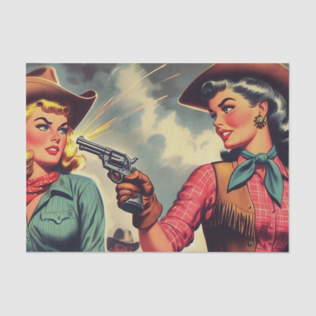 Vintage Pulp Cowgirls Illustration Tissue Paper (Front)