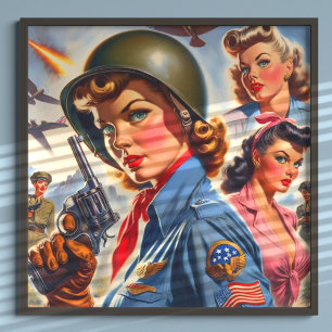 Vintage Pulp Girls Illustration Poster