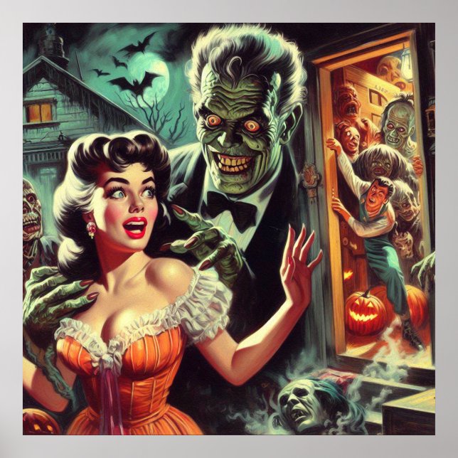 Vintage Pulp Horror Girl Illustration Poster (Front)