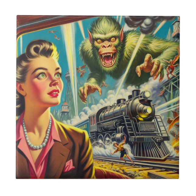 Vintage Pulp Sci-fi Weird Illustration Ceramic Tile (Front)