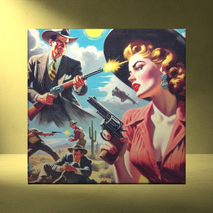 Vintage Pulp Western Illustration Ceramic Tile