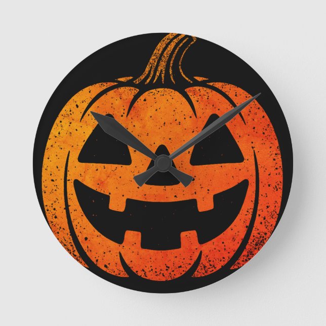 Vintage Pumpkin Accent Pillow – 90s Halloween Round Clock (Front)
