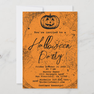 Vintage Pumpkin and spider web Halloween Party Invitation