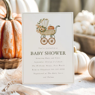 Vintage Pumpkin and Stroller Fall Baby Shower Invitation