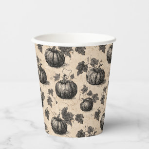 Vintage Pumpkin and Vine Engraving Pattern (2) Paper Cups