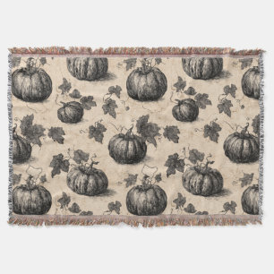 Vintage Pumpkin and Vine Engraving Pattern (2) Throw Blanket