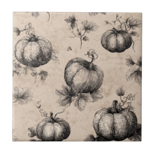 Vintage Pumpkin and Vine Engraving Pattern Ceramic Tile