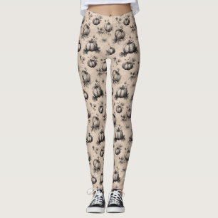 Vintage Pumpkin and Vine Engraving Pattern Leggings