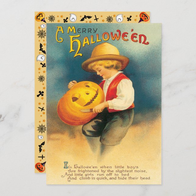 Vintage Pumpkin Carving Halloween Invitation (Front/Back)