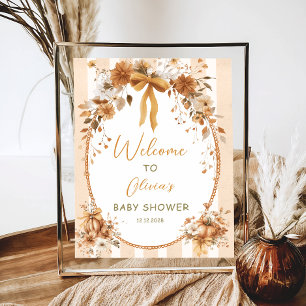 Vintage Pumpkin Floral Bow Baby Shower Welcome Poster