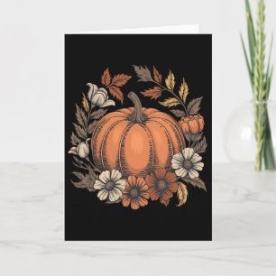 Vintage Pumpkin Floral Design Fall Harvest Thanksg Card