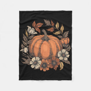 Vintage Pumpkin Floral Design Fall Harvest Thanksg Fleece Blanket
