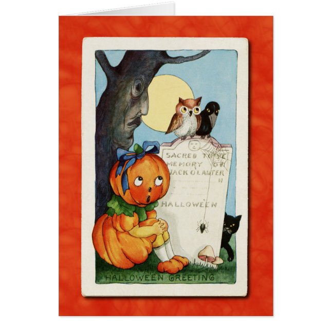 Vintage Pumpkin Girl Greeting Card (Front)