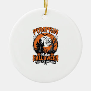 Vintage Pumpkin Halloween Great Again Shirt Design Ceramic Ornament