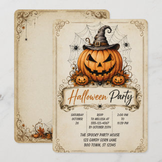 🎃🕸️ Vintage Pumpkin Halloween Party 👻✨ Invitation