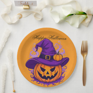 Vintage Pumpkin Halloween Party Paper Plates