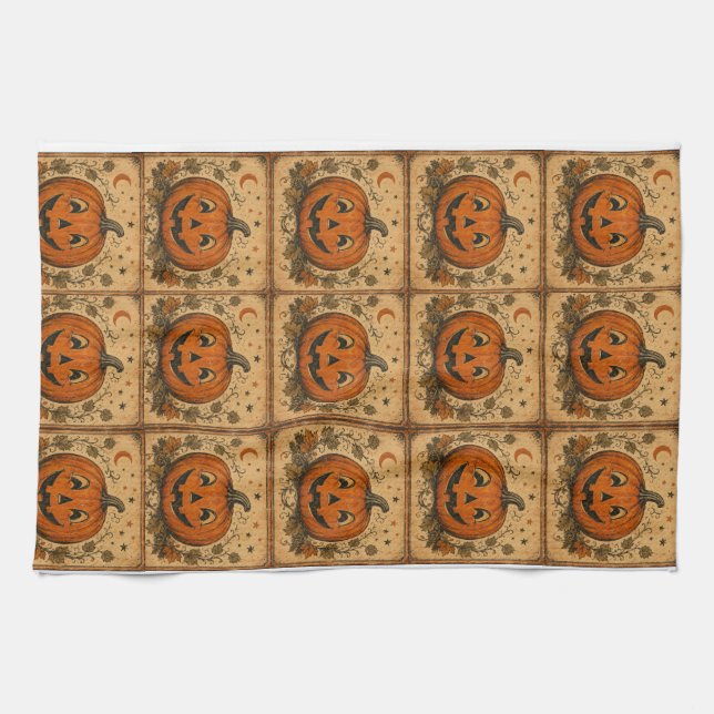 Vintage Pumpkin Halloween Table Runner Tea Towel (Horizontal)