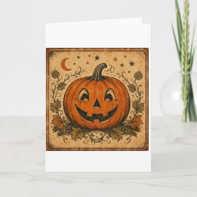 Vintage Pumpkin Halloween Throw Pillow Card (Front)