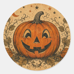 Vintage Pumpkin Halloween Throw Pillow Classic Round Sticker