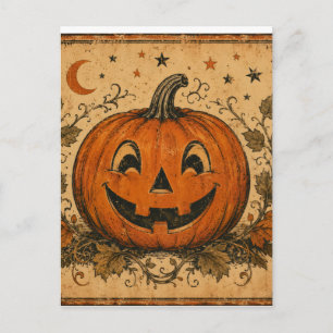 Vintage Pumpkin Halloween Throw Pillow Postcard