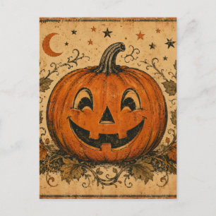 Vintage Pumpkin Halloween Throw Pillow Postcard
