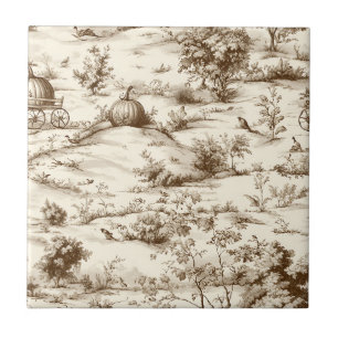 Vintage Pumpkin Harvest Countryside Toile (2) Ceramic Tile
