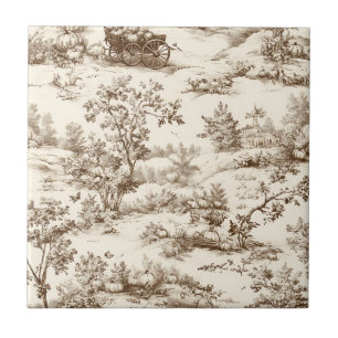 Vintage Pumpkin Harvest Countryside Toile (4) Ceramic Tile