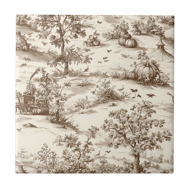 Vintage Pumpkin Harvest Countryside Toile (5) Ceramic Tile (Front)