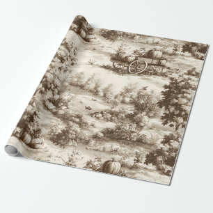 Vintage Pumpkin Harvest Countryside Toile (8) Wrapping Paper