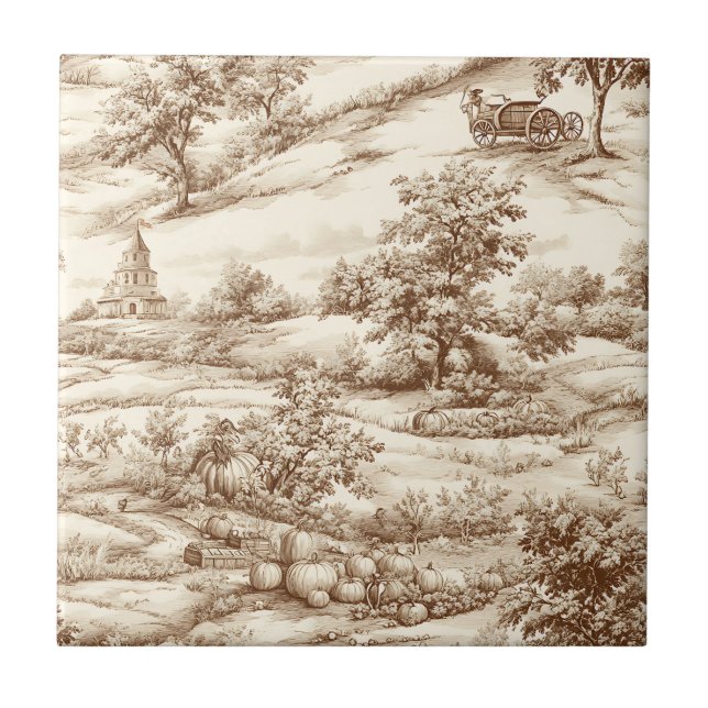 Vintage Pumpkin Harvest Countryside Toile (9) Ceramic Tile (Front)
