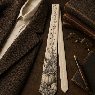 Vintage Pumpkin Harvest Engraving Thanksgiving Tie