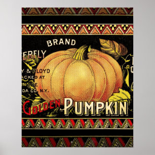 Vintage Pumpkin Label Art Butterfly Brand Poster