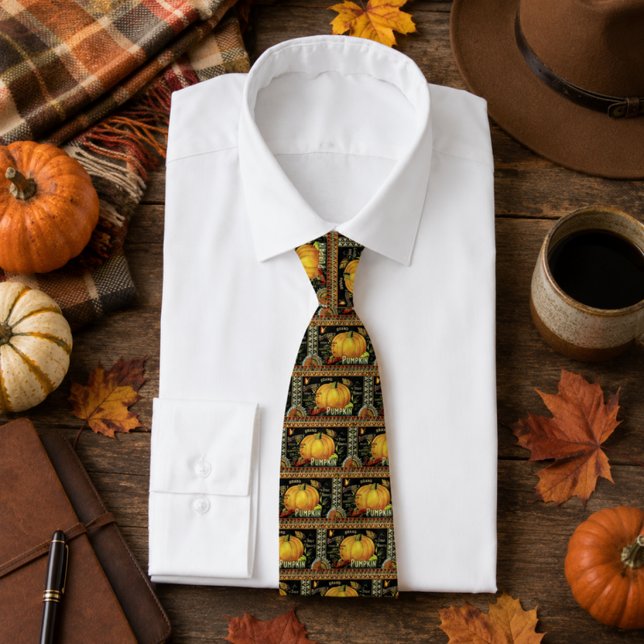 Vintage Pumpkin Label Tie | Retro Autumn Harvest  (Creator Uploaded)