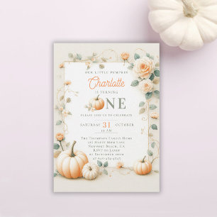 Vintage Pumpkin Roses Frame Girly 1st Birthday Invitation