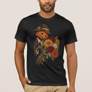 Vintage Pumpkin Scarecrow with Autumn Flowers T-Shirt