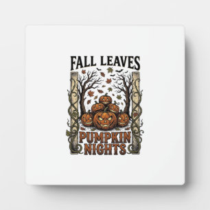 Vintage Pumpkin Shirt Fall Leaves Spooky Harvest A Plaque