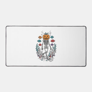 Vintage Pumpkin Skeleton Diver Halloween Fish Desi Desk Mat