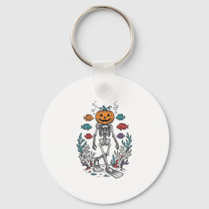 Vintage Pumpkin Skeleton Diver Halloween Fish Desi Key Ring