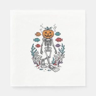 Vintage Pumpkin Skeleton Diver Halloween Fish Desi Napkin