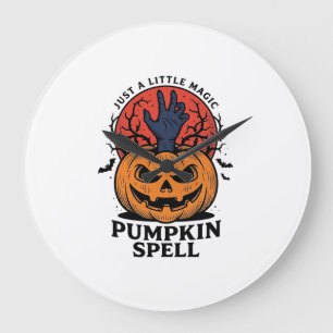 Vintage Pumpkin Spell Halloween Witch Hand Art_1 Large Clock